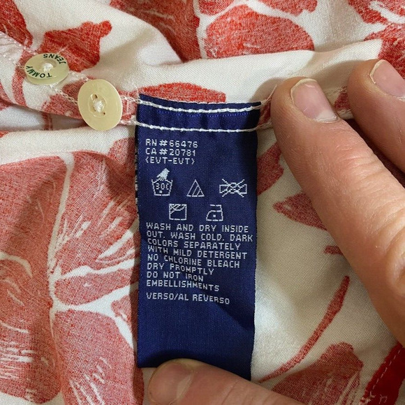 Vintage Tommy Hilfiger Mens Button Up Hawaiian Shirt Size L Tropical Red Floral - Picture 5 of 9